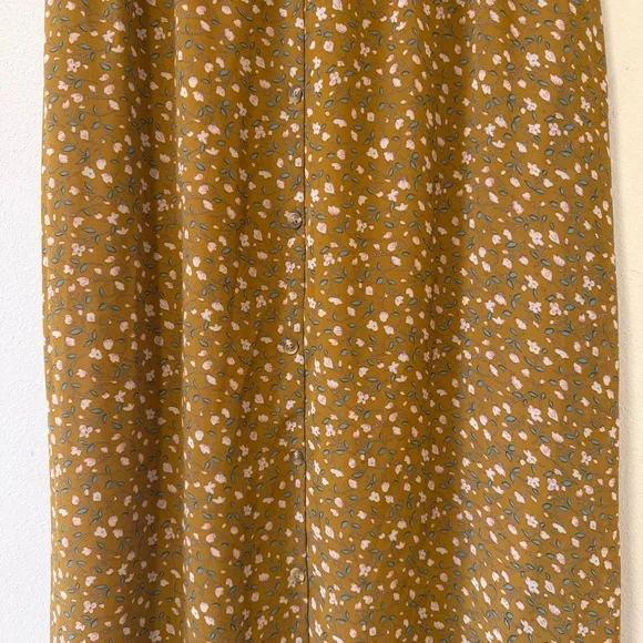 Piper & Scoot Floral Mustard Midi Button Up V Neck Dress - Picture 7 of 14